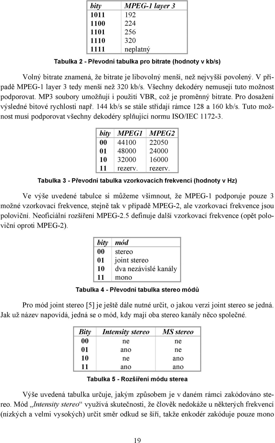 Pro dosažení výsledné bitové rychlosti např. 144 kb/s se stále střídají rámce 128 a 160 kb/s. Tuto možnost musí podporovat všechny dekodéry splňující normu ISO/IEC 1172-3.