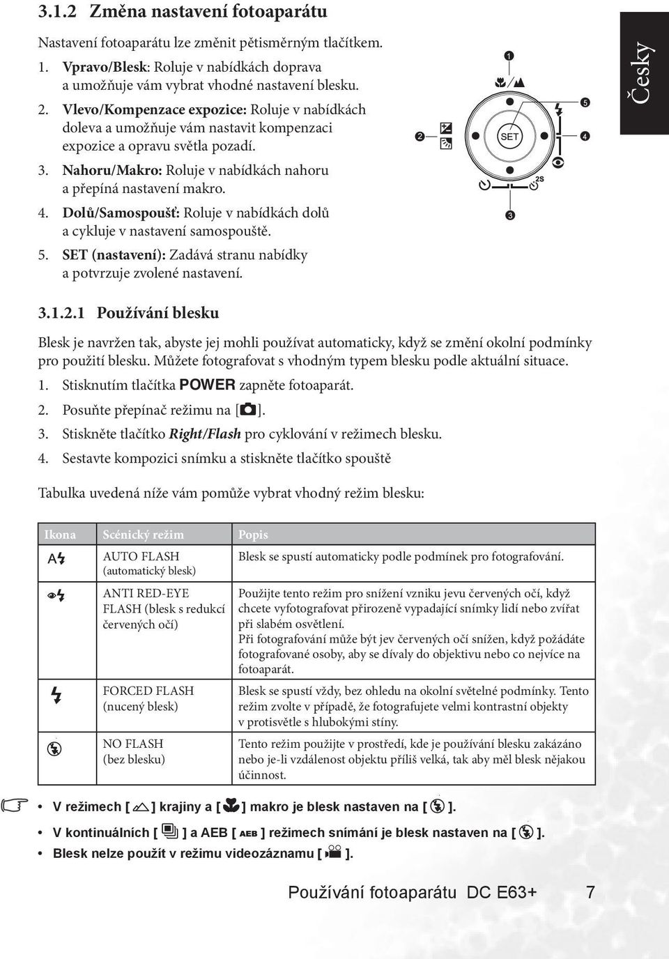 Dolů/Samospoušť: Roluje v nabídkách dolů a cykluje v nastavení samospouště. 5. SET (nastavení): Zadává stranu nabídky a potvrzuje zvolené nastavení. 2 