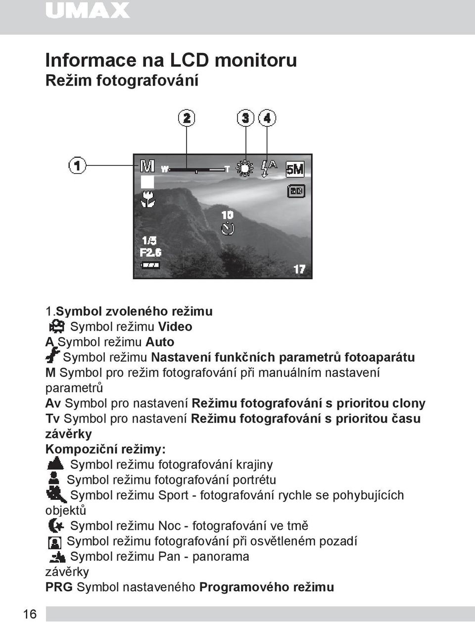 nastavení parametrů Av Symbol pro nastavení Režimu fotografování s prioritou clony Tv Symbol pro nastavení Režimu fotografování s prioritou času závěrky Kompoziční režimy: