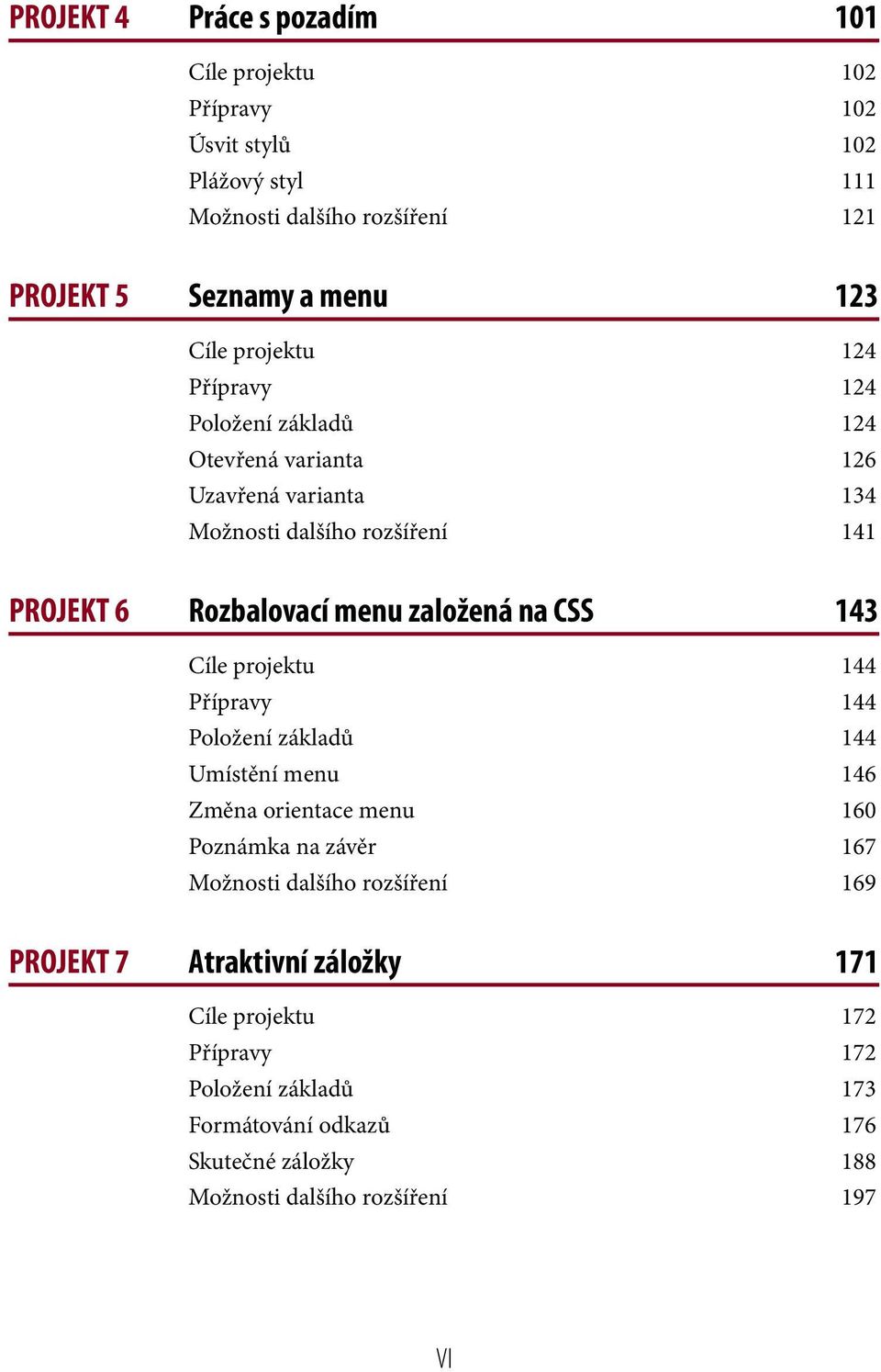 na CSS 143 Cíle projektu 144 Přípravy 144 Položení základů 144 Umístění menu 146 Změna orientace menu 160 Poznámka na závěr 167 Možnosti dalšího rozšíření 169