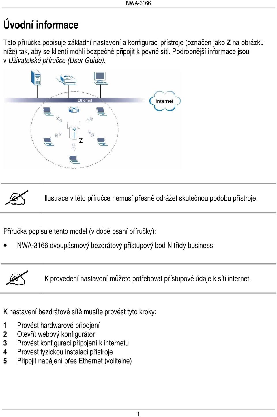 Příručka popisuje tento model (v době psaní příručky): NWA-3166 dvoupásmový bezdrátový přístupový bod N třídy business K provedení nastavení můžete potřebovat přístupové údaje k síti