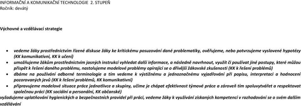 problému, nastolujeme modelové problémy opírající se o dřívější žákovské zkušenosti (KK k řešení problémů) dbáme na používání odborné terminologie a tím vedeme k výstižnému a jednoznačnému