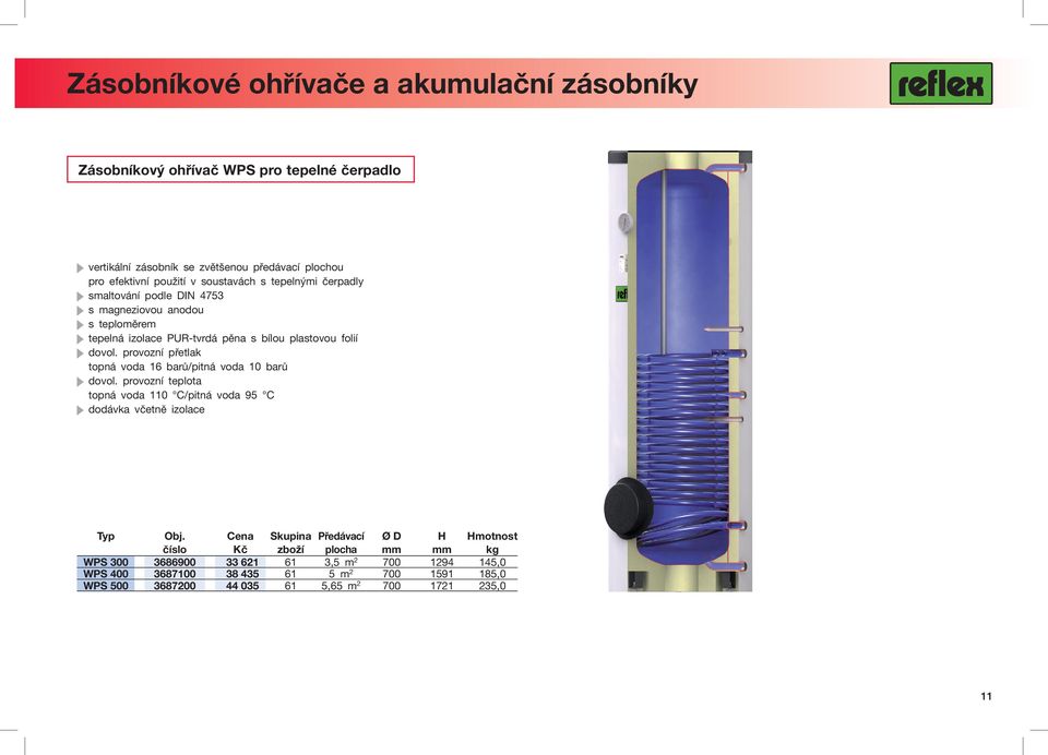 provozní přetlak topná voda 16 barů/pitná voda 10 barů dovol. provozní teplota topná voda 110 C/pitná voda 95 C dodávka včetně izolace Typ Obj.