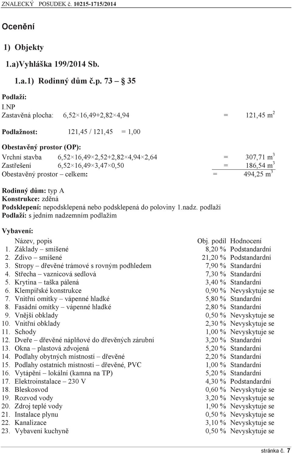 0,50 = 186,54 m 3 Obestavěný prostor celkem: = 494,25 m 3 Rodinný dům: typ A Konstrukce: zděná Podsklepení: nepodsklepená nebo podsklepená do poloviny 1.nadz.