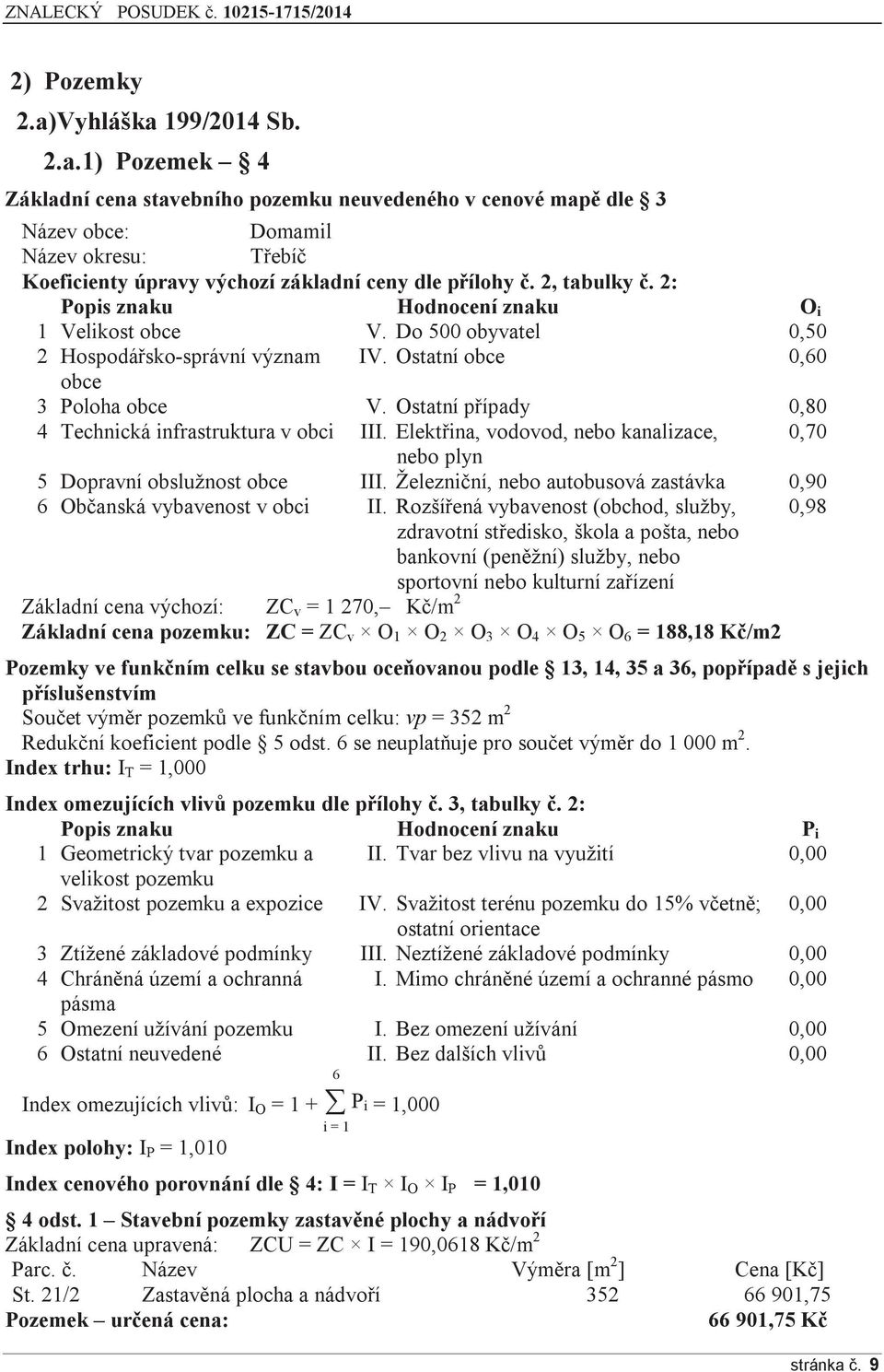 Ostatní případy 0,80 4 Technická infrastruktura v obci III. Elektřina, vodovod, nebo kanalizace, 0,70 nebo plyn 5 Dopravní obslužnost obce III.