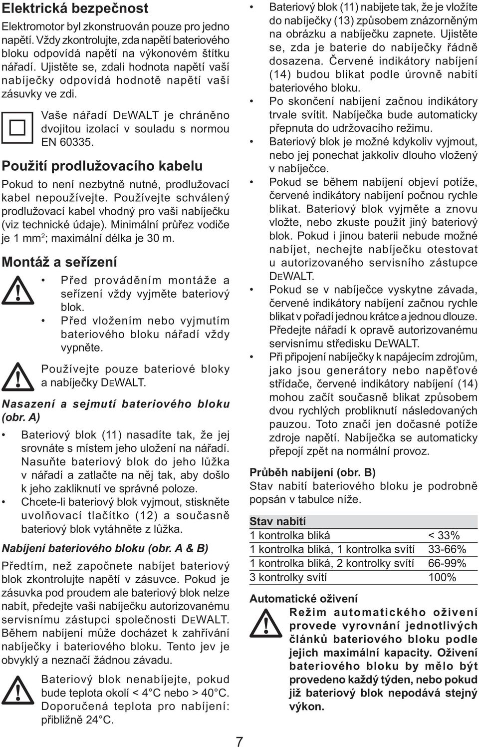 Použití prodlužovacího kabelu Pokud to není nezbytně nutné, prodlužovací kabel nepoužívejte. Používejte schválený prodlužovací kabel vhodný pro vaši nabíječku (viz technické údaje).