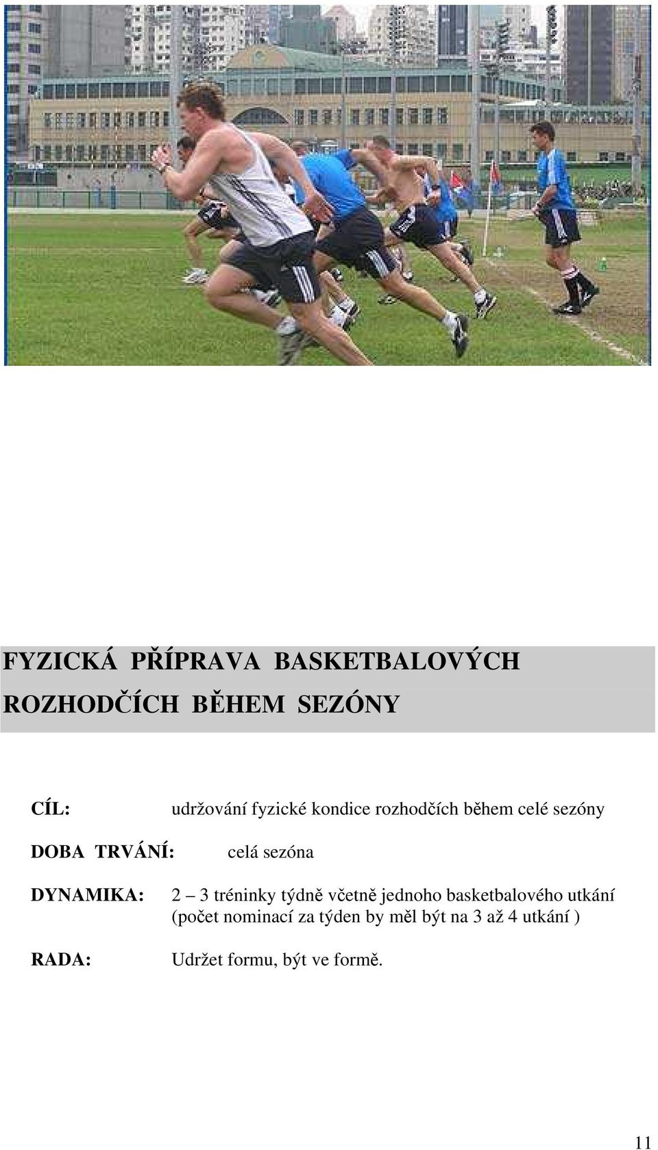 DYNAMIKA: RADA: 2 3 tréninky týdně včetně jednoho basketbalového utkání