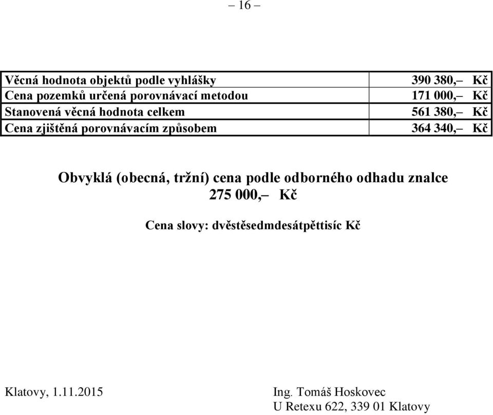 364 340, Kč Obvyklá (obecná, tržní) cena podle odborného odhadu znalce 275 000, Kč Cena