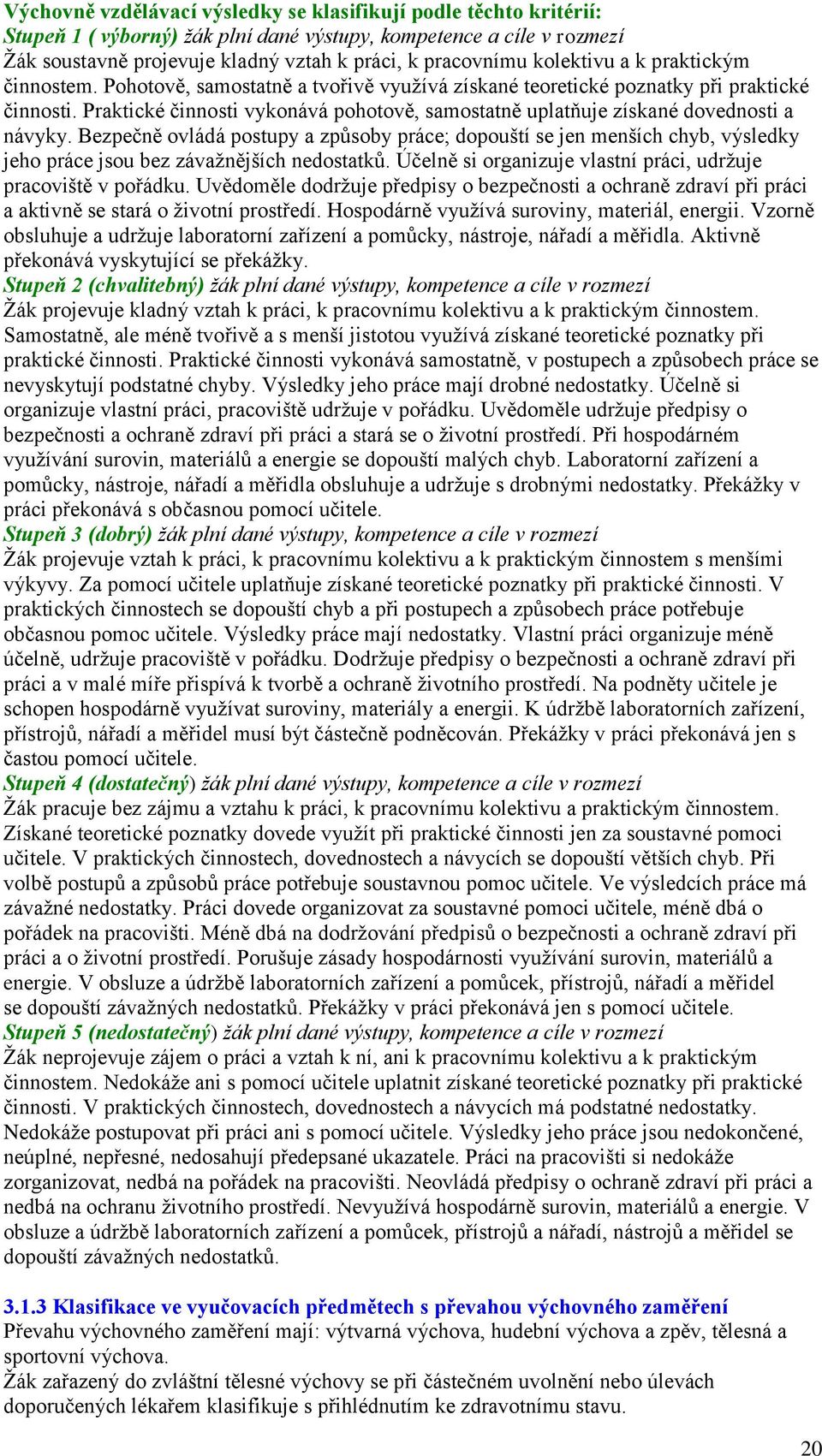 Praktické činnosti vykonává pohotově, samostatně uplatňuje získané dovednosti a návyky.