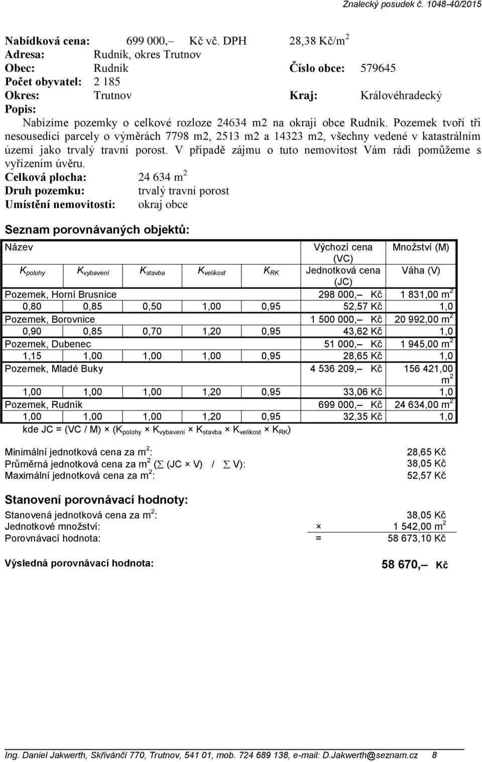 obce Rudník. Pozemek tvoří tři nesousedící parcely o výměrách 7798 m2, 2513 m2 a 14323 m2, všechny vedené v katastrálním území jako trvalý travní porost.