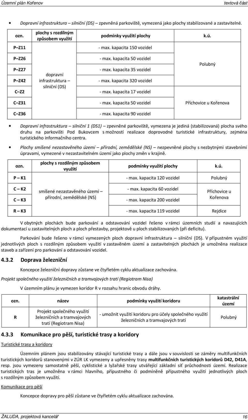 kapacita 17 vozidel Polubný C Z31 - max. kapacita 50 vozidel Příchovice u Kořenova C Z36 - max.