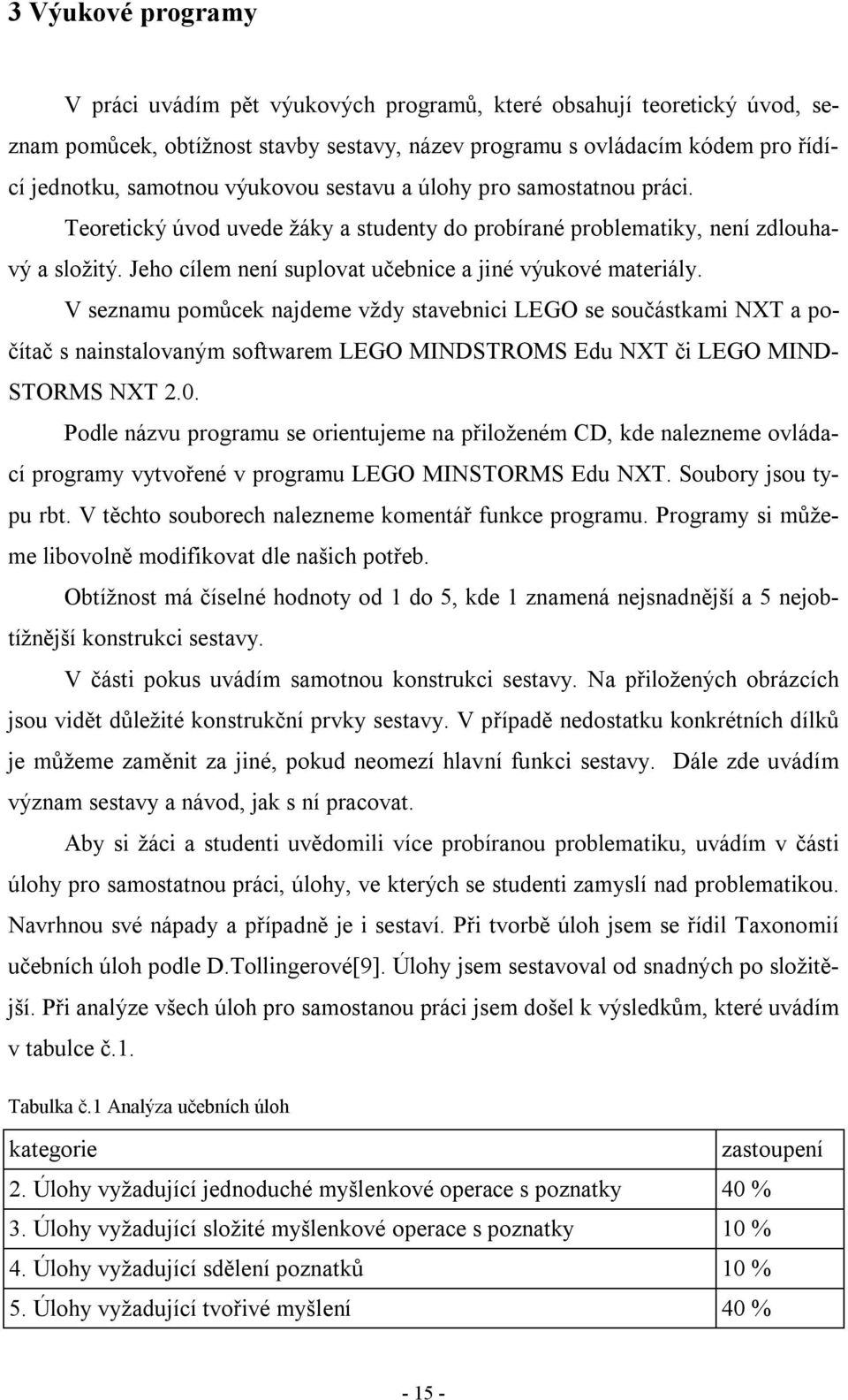 V seznamu pomůcek najdeme vždy stavebnici LEGO se součástkami NXT a počítač s nainstalovaným softwarem LEGO MINDSTROMS Edu NXT či LEGO MIND- STORMS NXT 2.0.