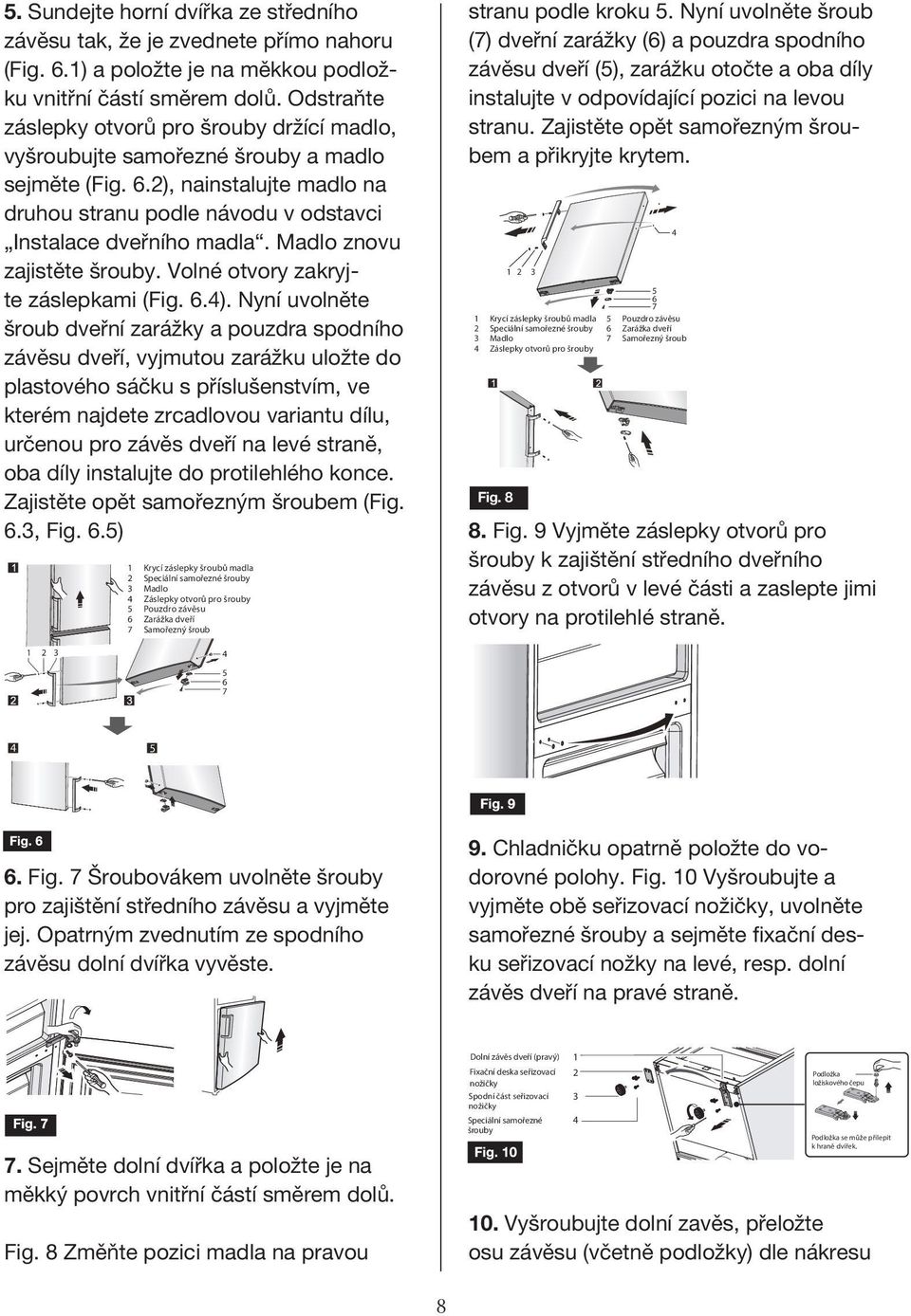 Madlo znovu zajistěte šrouby. Volné otvory zakryjte záslepkami (Fig. 6.4).