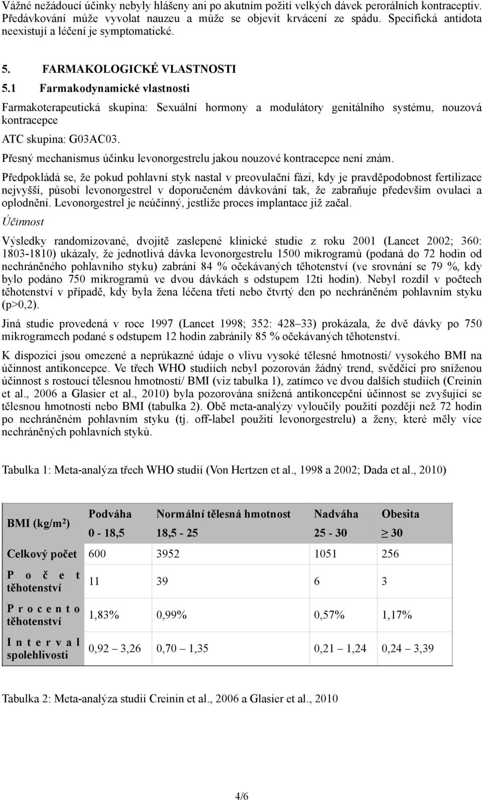 1 Farmakodynamické vlastnosti Farmakoterapeutická skupina: Sexuální hormony a modulátory genitálního systému, nouzová kontracepce ATC skupina: G03AC03.