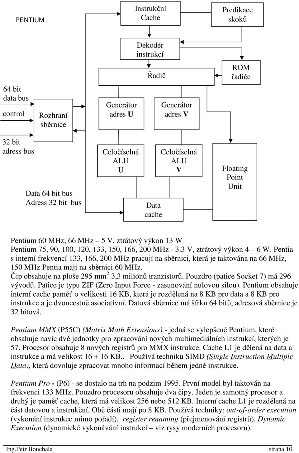 3 V, ztrátový výkon 4 6 W. Pentia s interní frekvencí 133, 166, 200 MHz pracují na sběrnici, která je taktována na 66 MHz, 150 MHz Pentia mají na sběrnici 60 MHz.