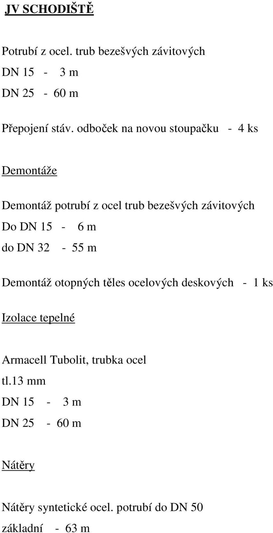 15-6 m do DN 32-55 m Demontáž otopných těles ocelových deskových - 1 ks Izolace tepelné Armacell