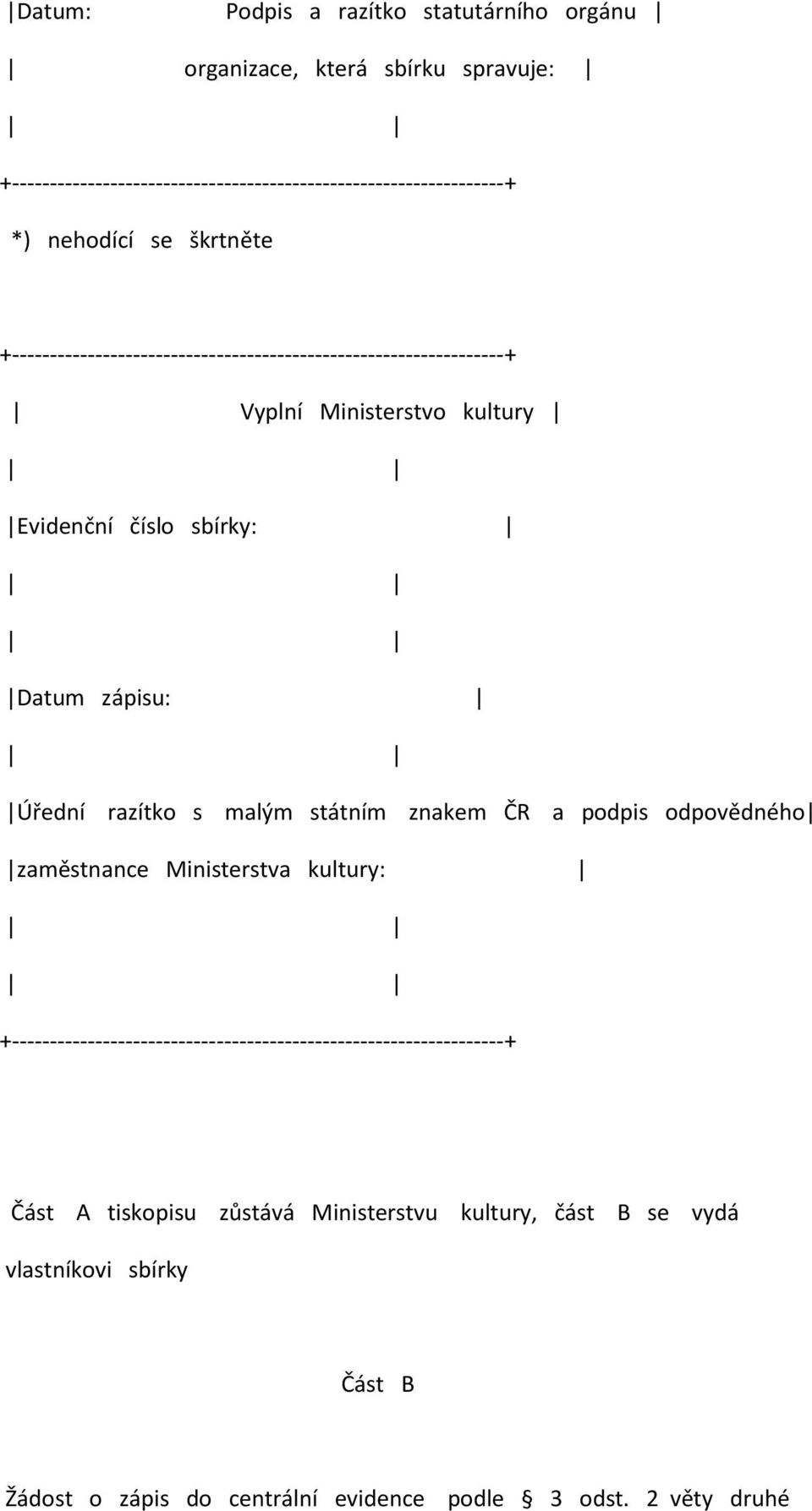 Úřední razítko s malým státním znakem ČR a podpis odpovědného zaměstnance Ministerstva kultury: