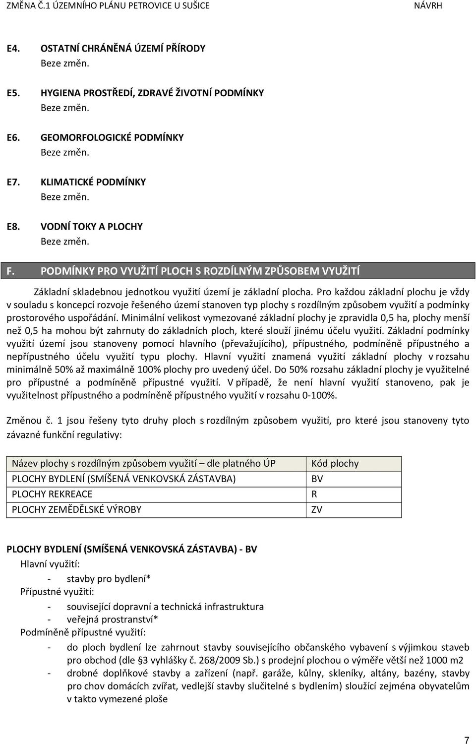 Pro každou základní plochu je vždy v souladu s koncepcí rozvoje řešeného území stanoven typ plochy s rozdílným způsobem využití a podmínky prostorového uspořádání.