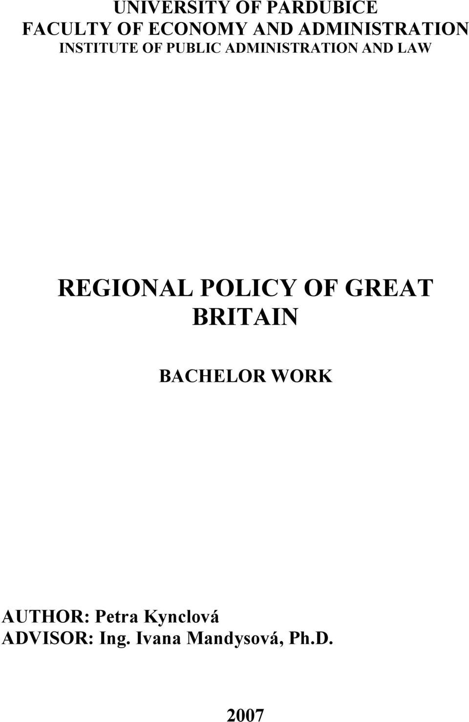 LAW REGIONAL POLICY OF GREAT BRITAIN BACHELOR WORK