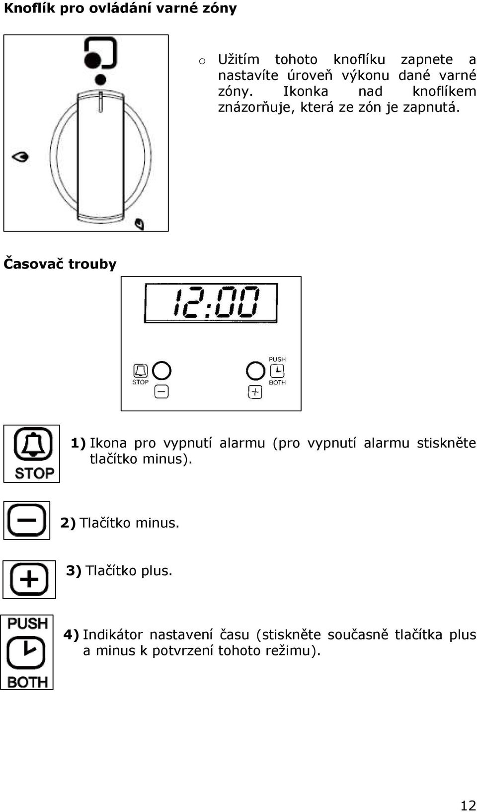 Časovač trouby 1) Ikona pro vypnutí alarmu (pro vypnutí alarmu stiskněte tlačítko minus).