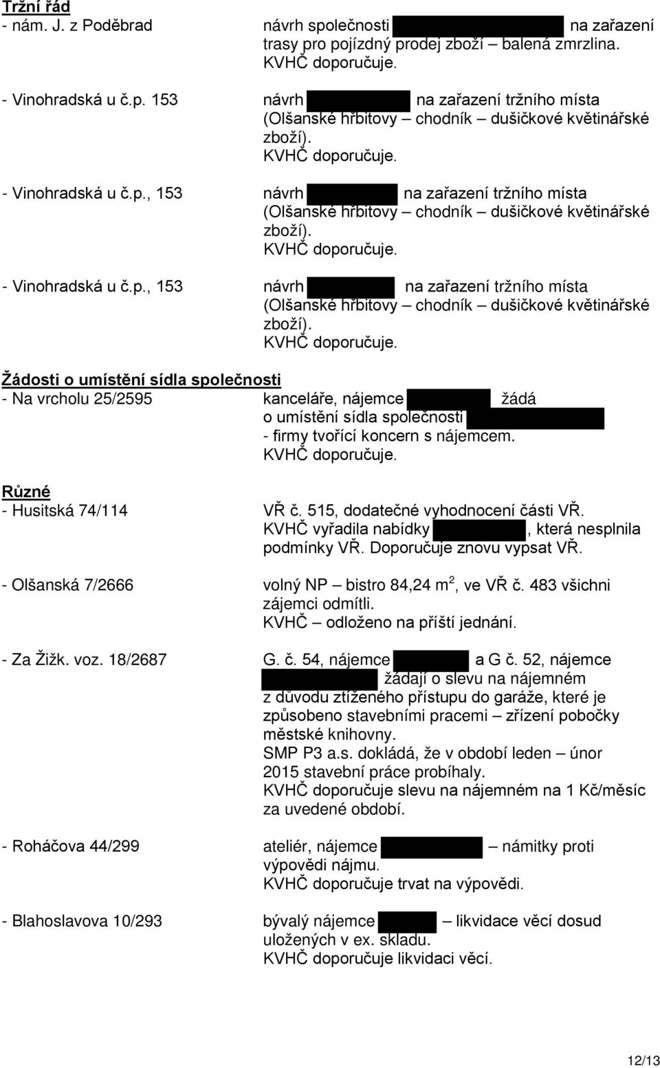 Žádosti o umístění sídla společnosti - Na vrcholu 25/2595 kanceláře, nájemce žádá o umístění sídla společnosti - firmy tvořící koncern s nájemcem. Různé - Husitská 74/114 VŘ č.