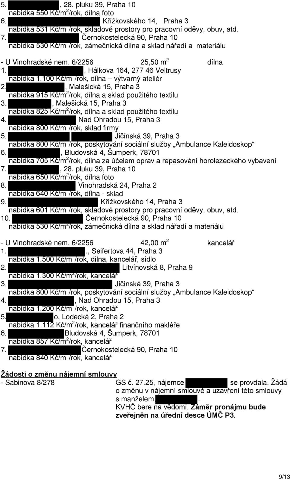 100 Kč/m /rok, dílna výtvarný ateliér 2., Malešická 15, Praha 3 nabídka 915 Kč/m 2 /rok, dílna a sklad použitého textilu 3.