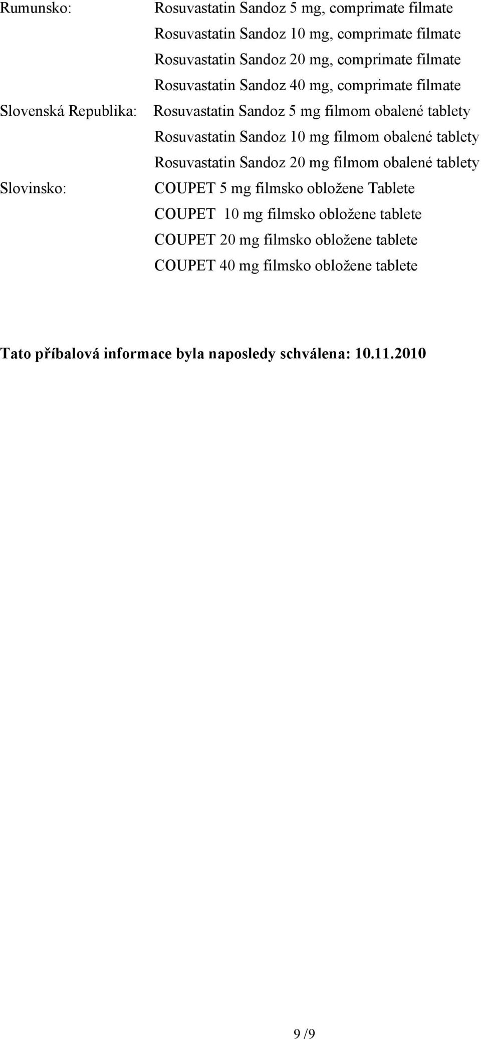 10 mg filmom obalené tablety Rosuvastatin Sandoz 20 mg filmom obalené tablety COUPET 5 mg filmsko obložene Tablete COUPET 10 mg filmsko obložene