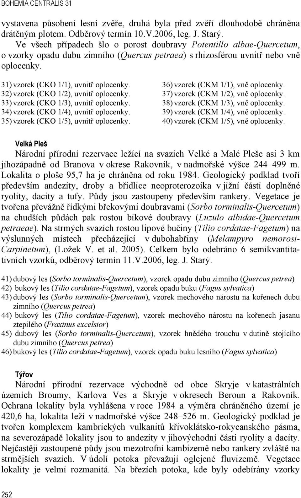32) vzorek (CKO 1/2), uvnitř oplocenky. 33) vzorek (CKO 1/3), uvnitř oplocenky. 34) vzorek (CKO 1/4), uvnitř oplocenky. 35) vzorek (CKO 1/5), uvnitř oplocenky. 36) vzorek (CKM 1/1), vně oplocenky.