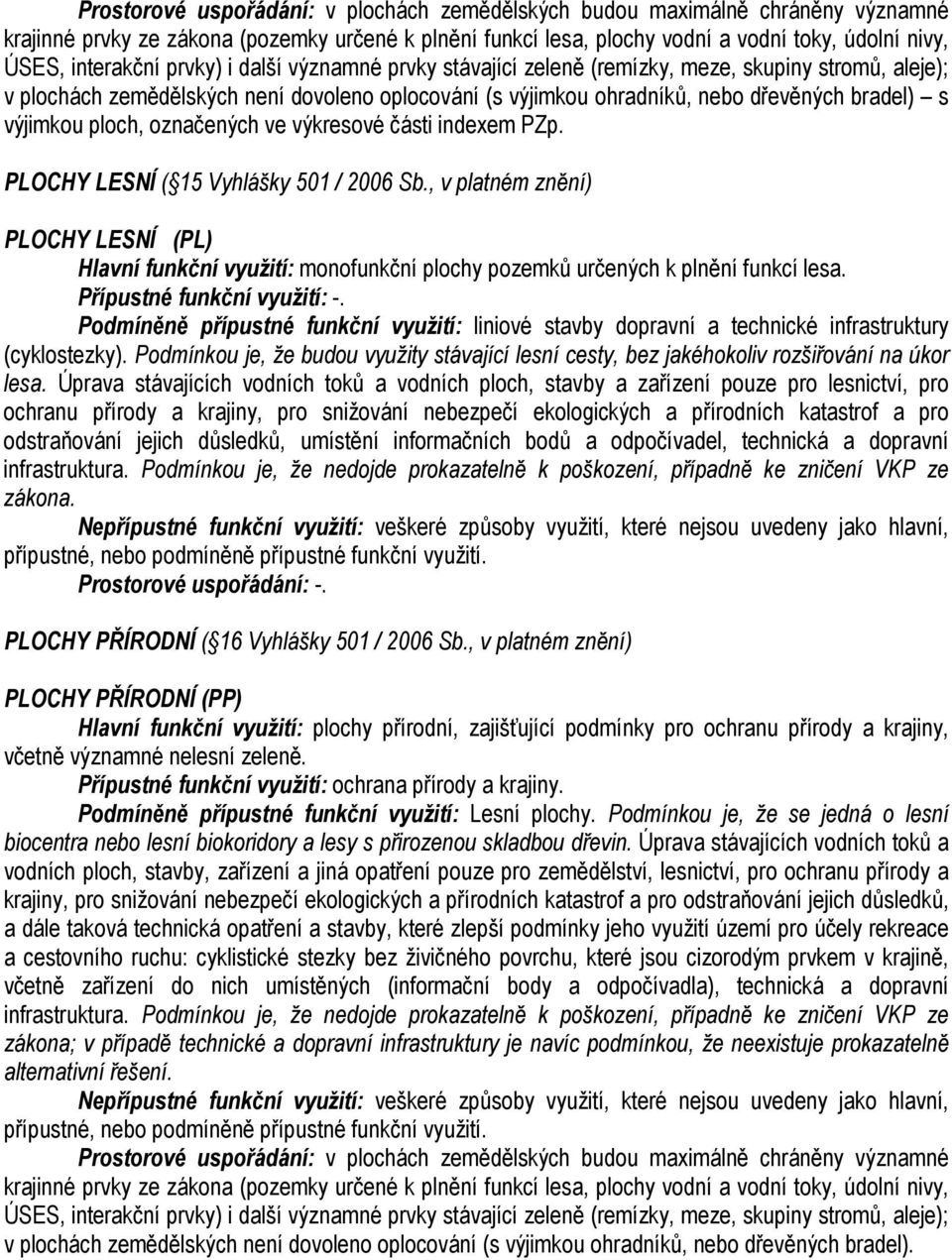 výjimkou ploch, označených ve výkresové části indexem PZp. PLOCHY LESNÍ ( 15 Vyhlášky 501 / 2006 Sb.