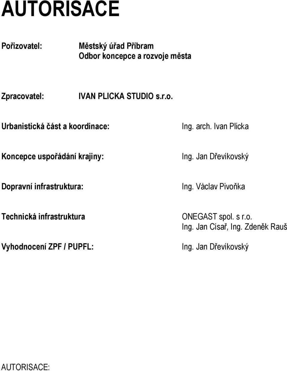 Ivan Plicka Koncepce uspořádání krajiny: Ing. Jan Dřevíkovský Dopravní infrastruktura: Ing.