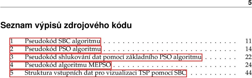 ........................... 14 3 Pseudokód shlukování dat pomocí základního PSO algoritmu.