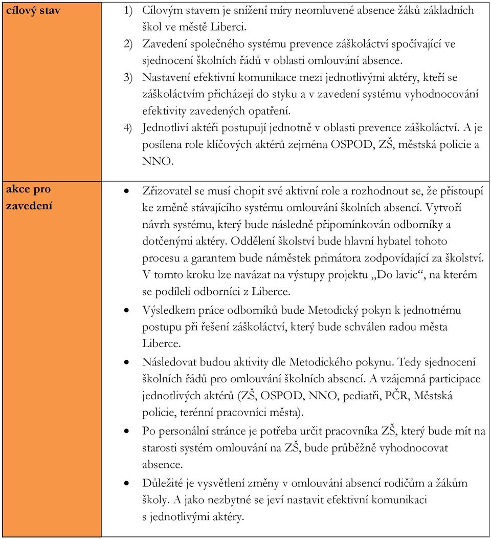 3) Nastavení efektivní komunikace mezi jednotlivými aktéry, kteří se záškoláctvím přicházejí do styku a v zavedení systému vyhodnocování efektivity zavedených opatření.