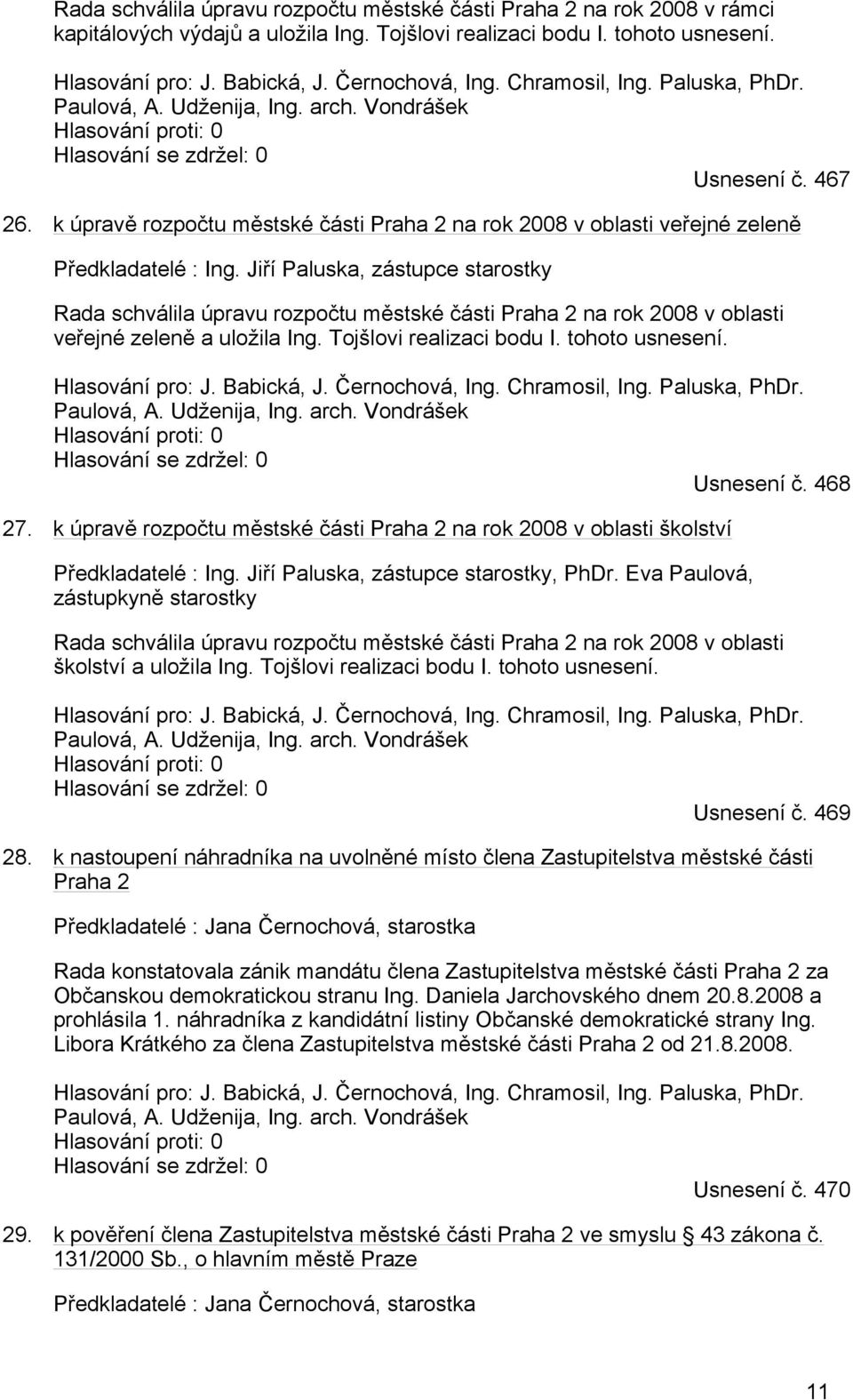 k úpravě rozpočtu městské části Praha 2 na rok 2008 v oblasti veřejné zeleně Předkladatelé : Ing.