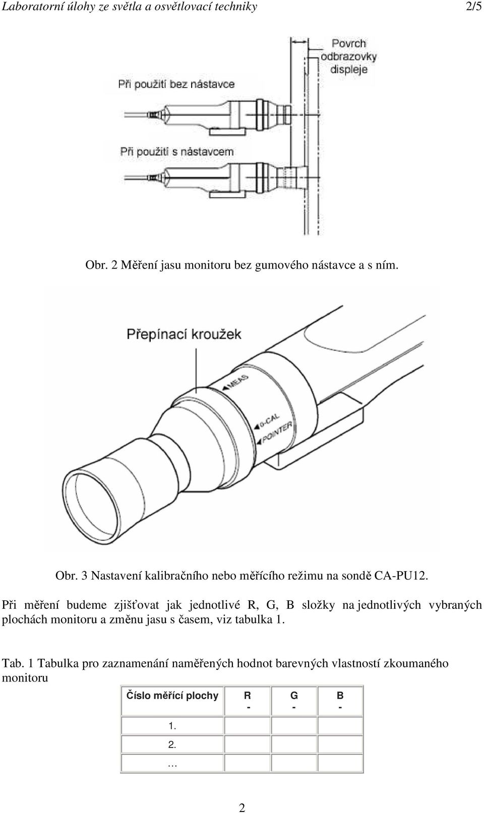 3 Nastavení kalibračního nebo měřícího režimu na sondě CAPU12.