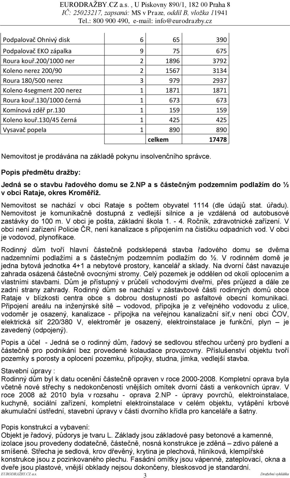 130 1 159 159 Koleno kouř.130/45 černá 1 425 425 Vysavač popela 1 890 890 celkem 17478 Nemovitost je prodávána na základě pokynu insolvenčního správce.