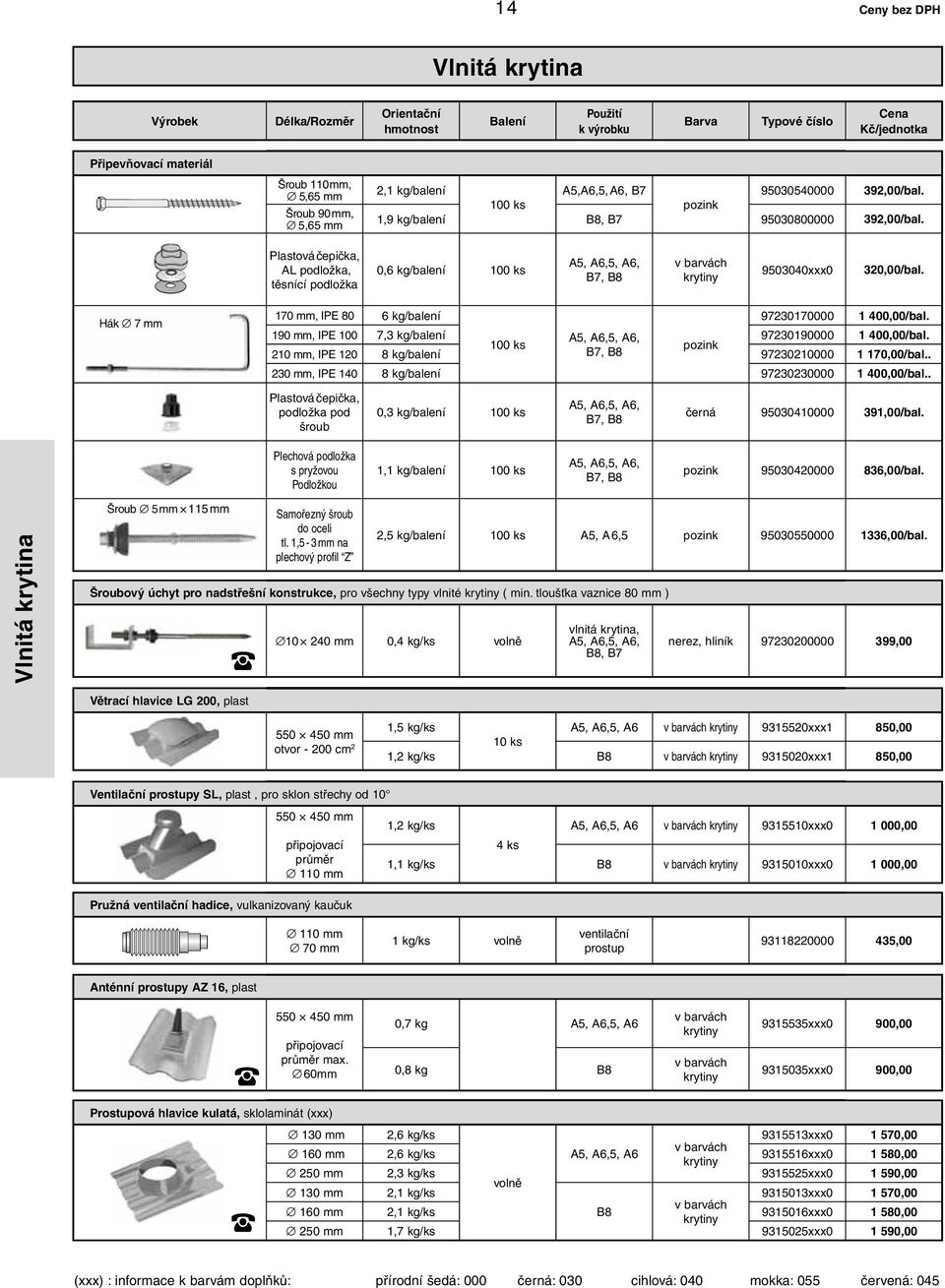 Hák 7 mm 170 mm, IPE 80 6 kg/balení 97230170000 1 400,00/bal. 190 mm, IPE 100 7,3 kg/balení A5, A6,5, A6, 97230190000 1 400,00/bal.