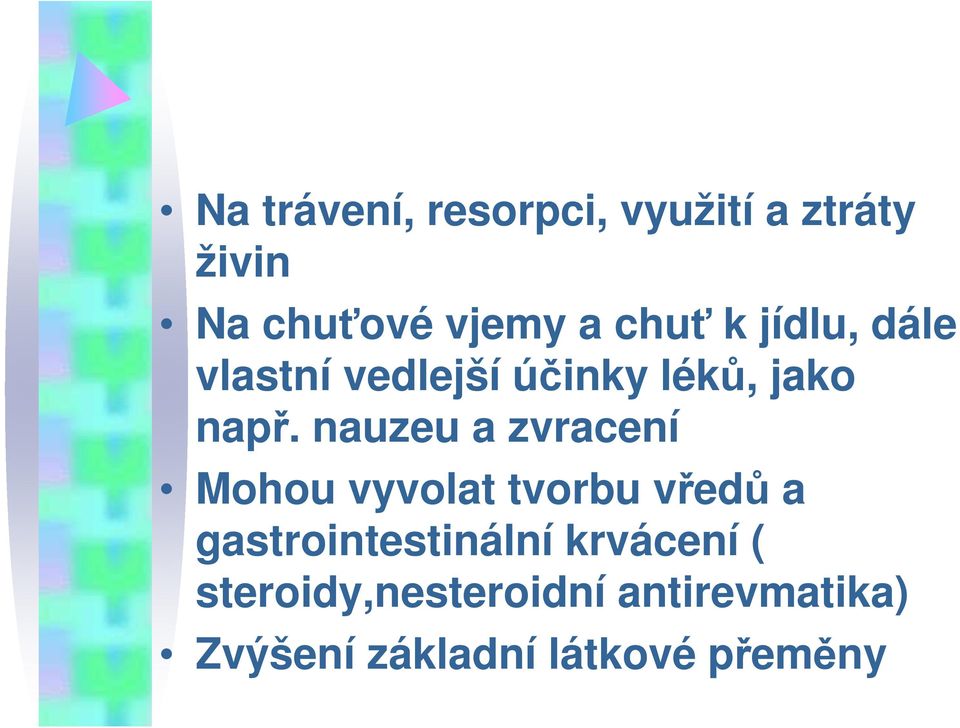 nauzeu a zvracení Mohou vyvolat tvorbu vředů a gastrointestinální