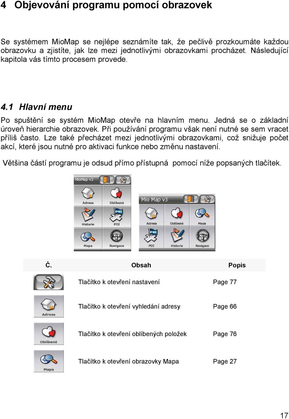 Při používání programu však není nutné se sem vracet příliš často. Lze také přecházet mezi jednotlivými obrazovkami, což snižuje počet akcí, které jsou nutné pro aktivaci funkce nebo změnu nastavení.