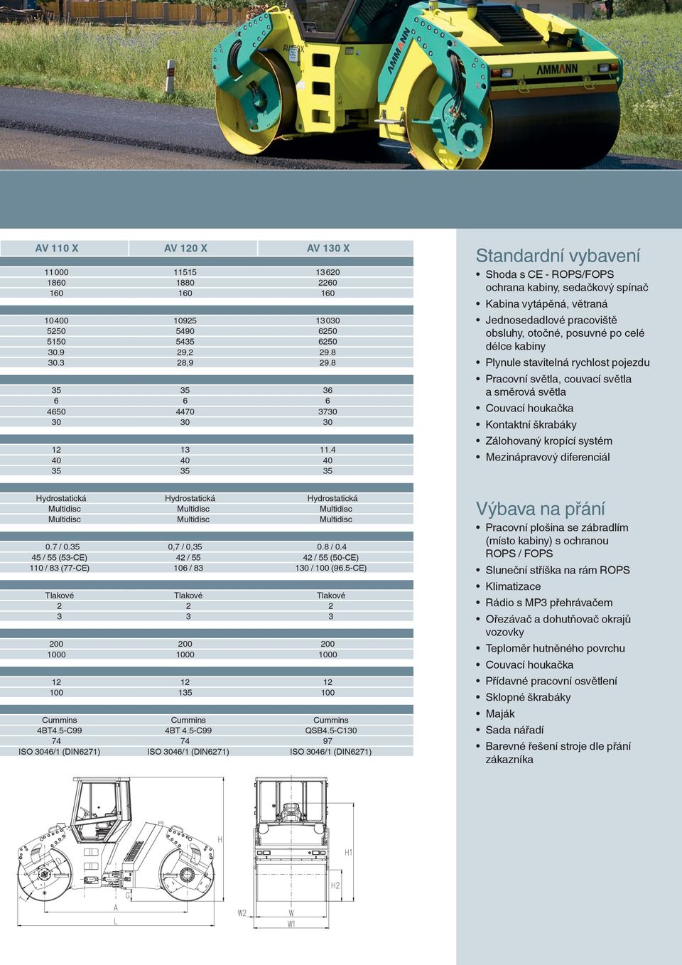 4 40 40 40 35 35 35 Standardní vybavení Shoda s CE - ROPS/FOPS ochrana kabiny, sedačkový spínač Kabina vytápěná, větraná Jednosedadlové pracoviště obsluhy, otočné, posuvné po celé délce kabiny