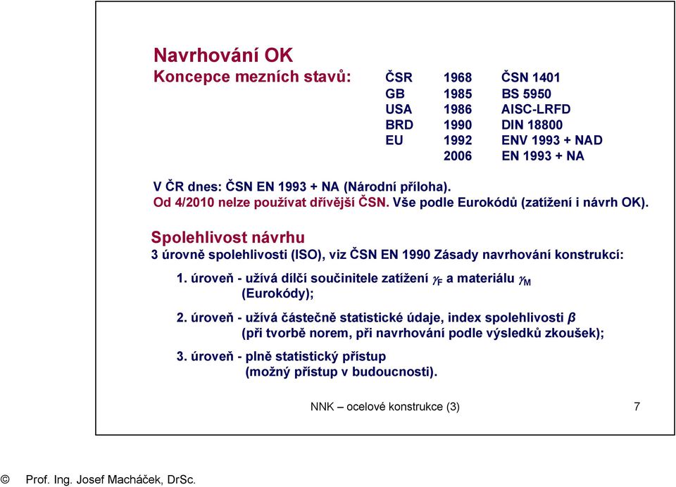 Spolehlivost návrhu 3 úrovně spolehlivosti (ISO), viz ČSN EN 1990 Zásady navrhování konstrukcí: 1.