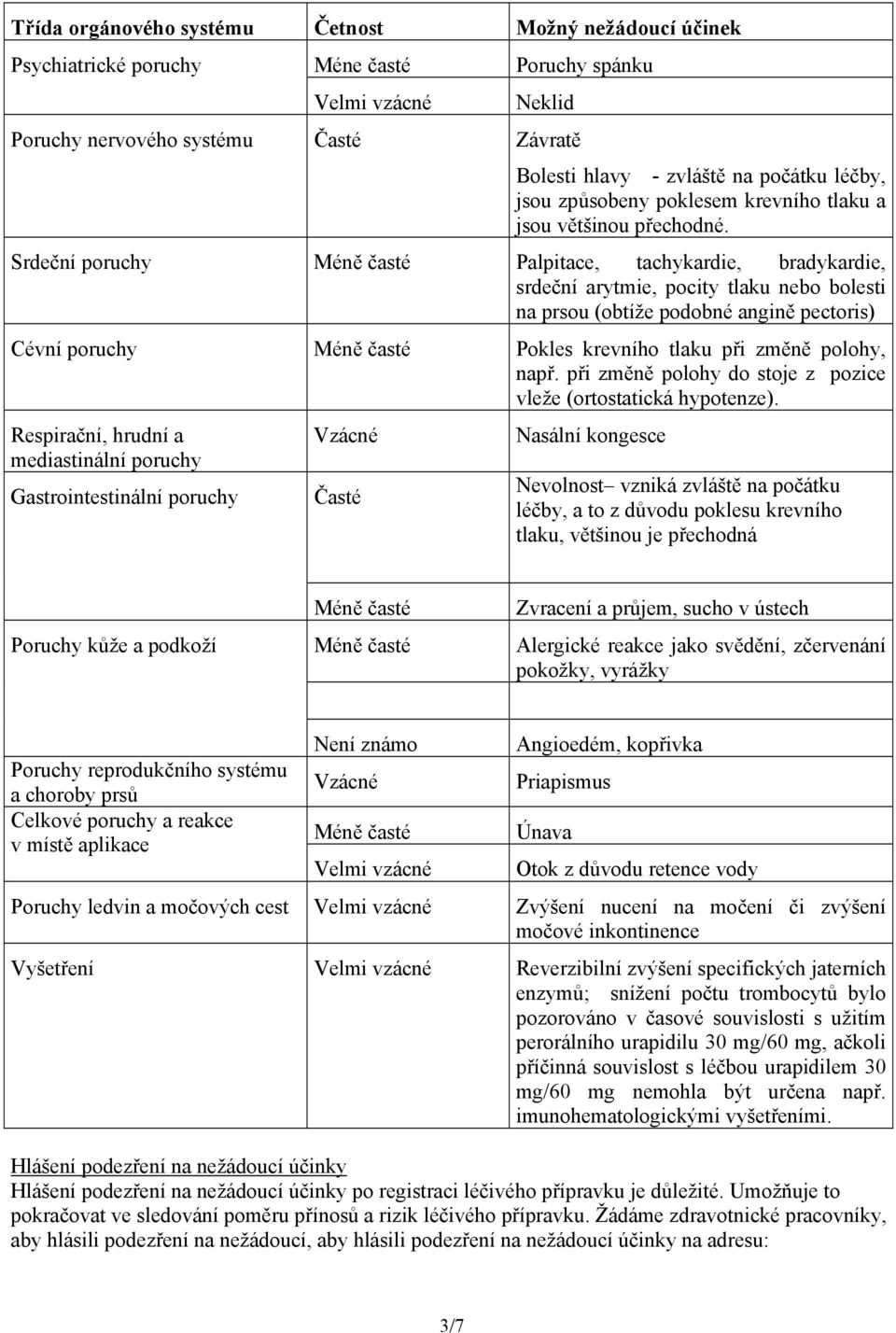 Srdeční poruchy Méně časté Palpitace, tachykardie, bradykardie, srdeční arytmie, pocity tlaku nebo bolesti na prsou (obtíže podobné angině pectoris) Cévní poruchy Méně časté Pokles krevního tlaku při
