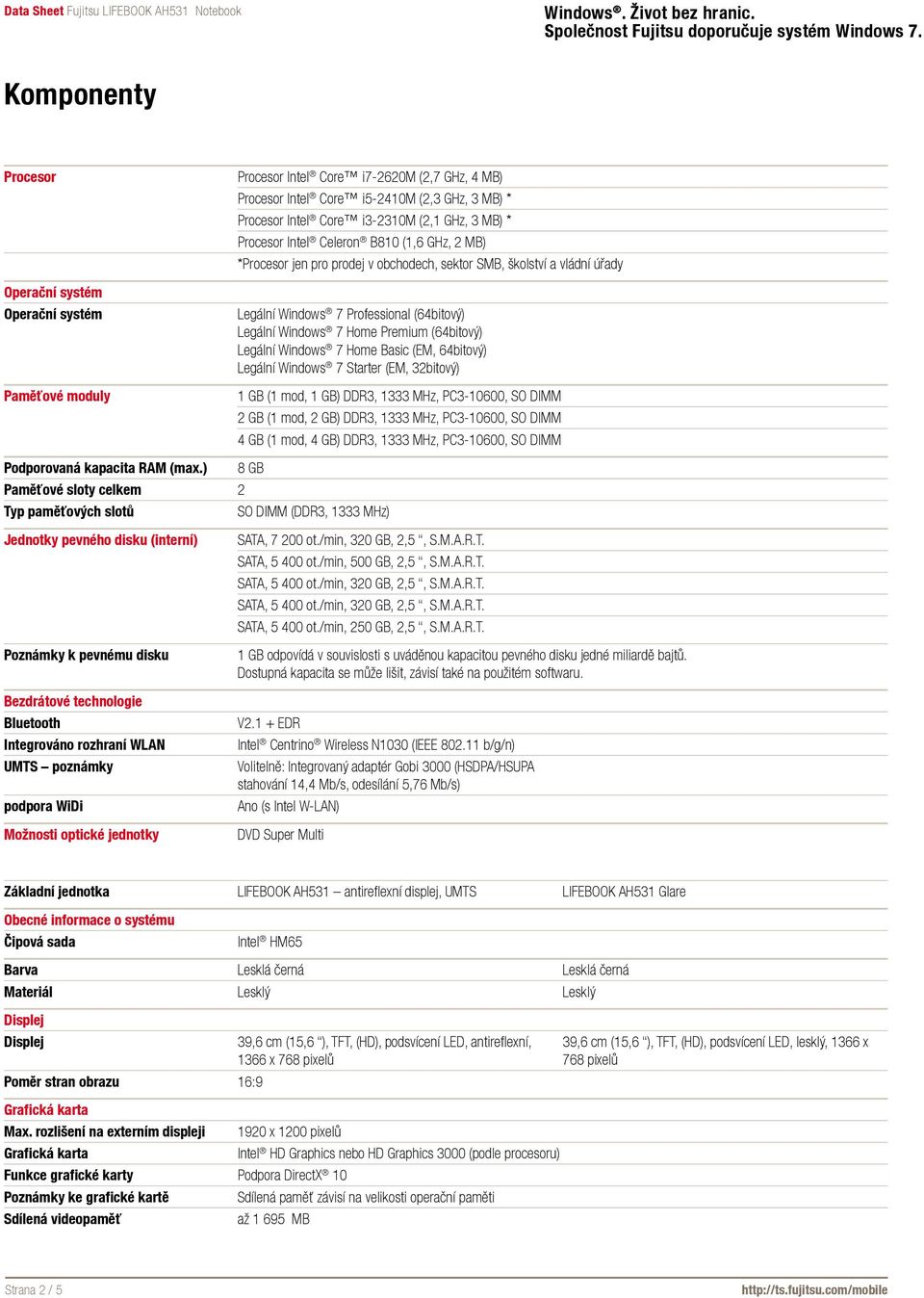 (64bitový) Legální Windows 7 Home Basic (EM, 64bitový) Legální Windows 7 Starter (EM, 32bitový) 1 GB (1 mod, 1 GB) DDR3, 1333 MHz, PC3-10600, SO DIMM 2 GB (1 mod, 2 GB) DDR3, 1333 MHz, PC3-10600, SO