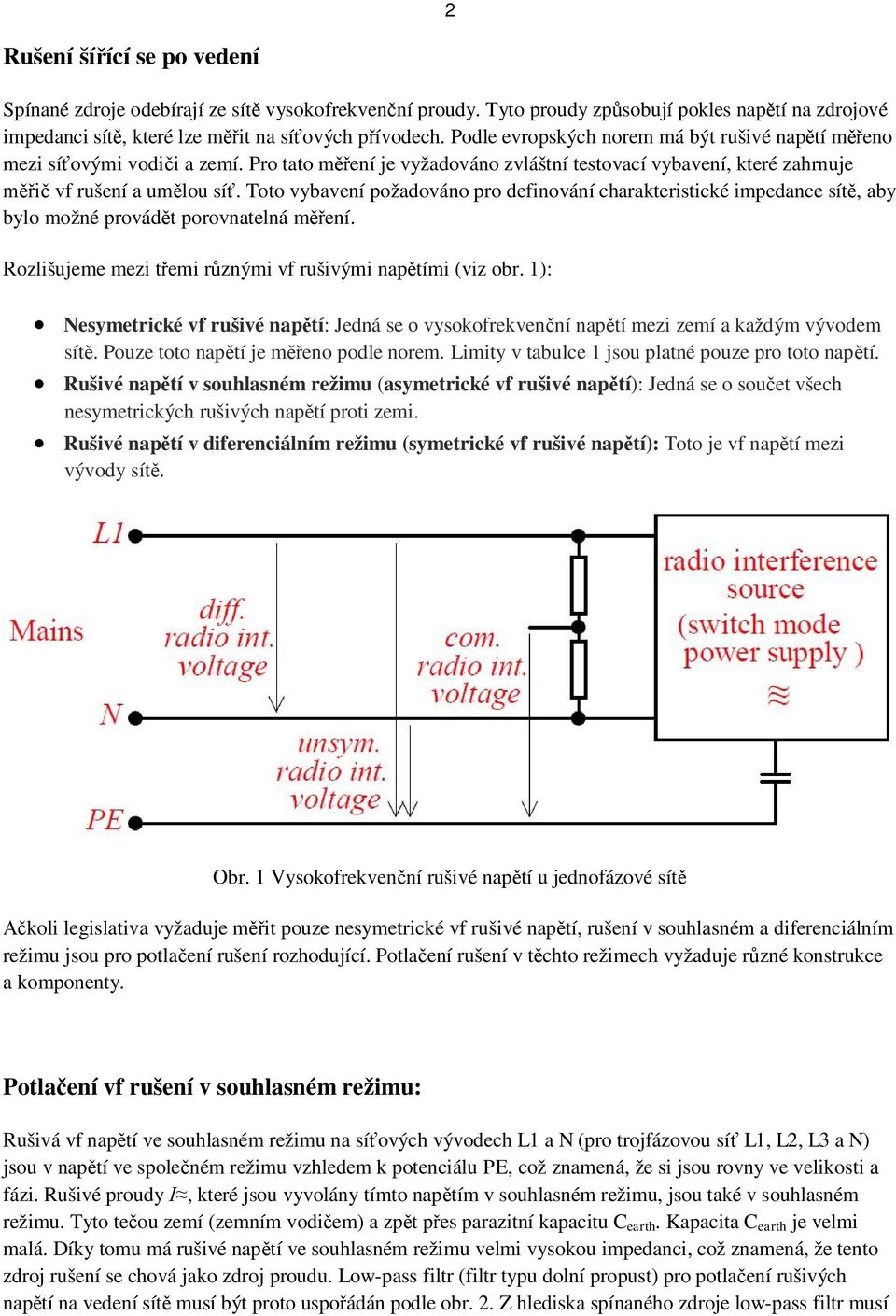 Toto vybavení požadováno pro definování charakteristické impedance sít, aby bylo možné provád t porovnatelná m ení. Rozlišujeme mezi t emi r znými vf rušivými nap tími (viz obr.