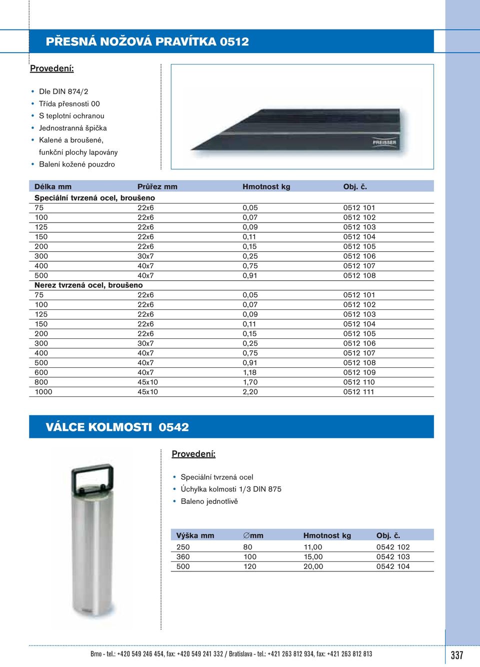 Speciální tvrzená ocel, broušeno 75 22x6 0,05 0512 101 100 22x6 0,07 0512 102 125 22x6 0,09 0512 103 150 22x6 0,11 0512 104 200 22x6 0,15 0512 105 300 30x7 0,25 0512 106 400 40x7 0,75 0512 107 500