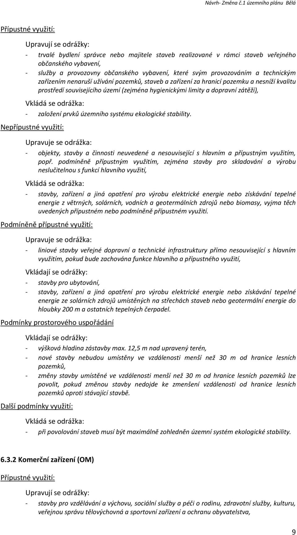 územního systému ekologické stability. - objekty, stavby a činnosti neuvedené a nesouvisející s hlavním a přípustným využitím, popř.
