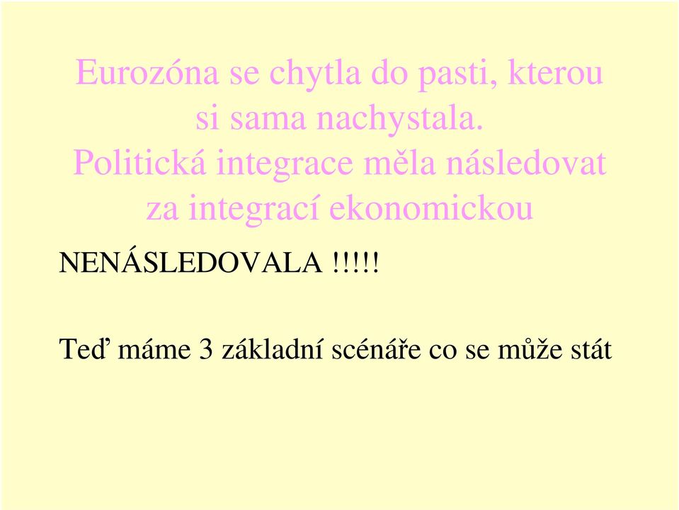 Politická integrace měla následovat za