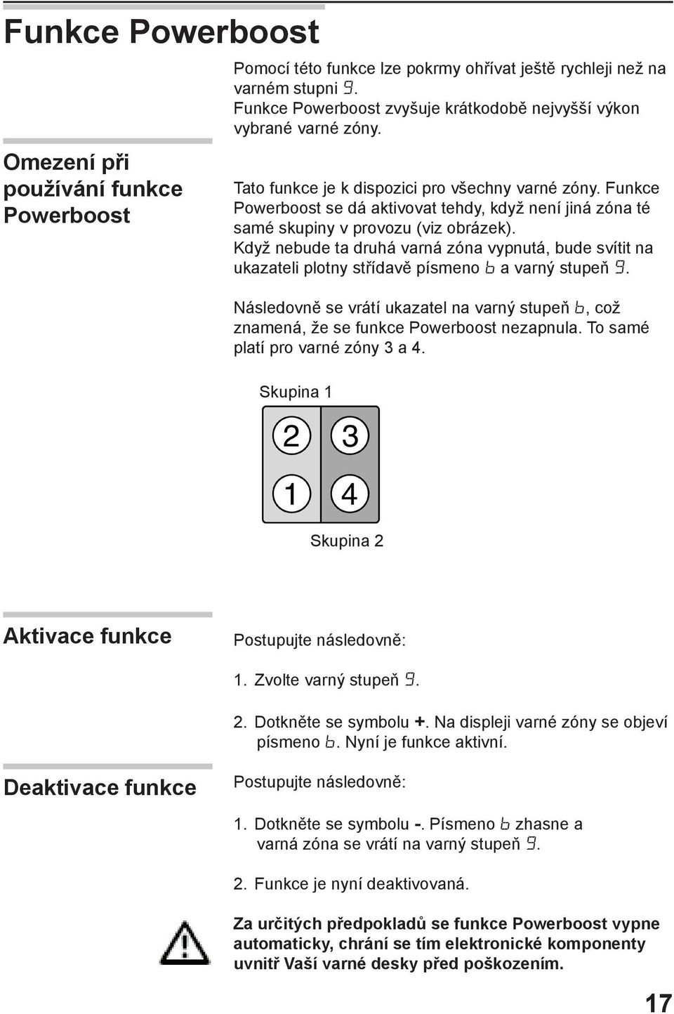 Funkce Powerboost se dá aktivovat tehdy, když není jiná zóna té samé skupiny v provozu (viz obrázek).