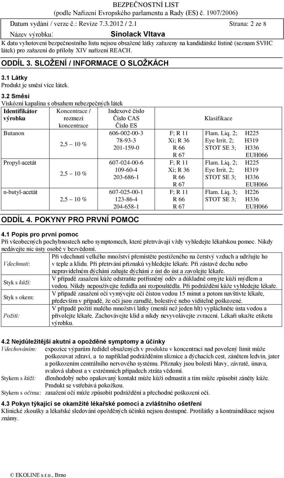 SLOŢENÍ / INFORMACE O SLOŢKÁCH 3.