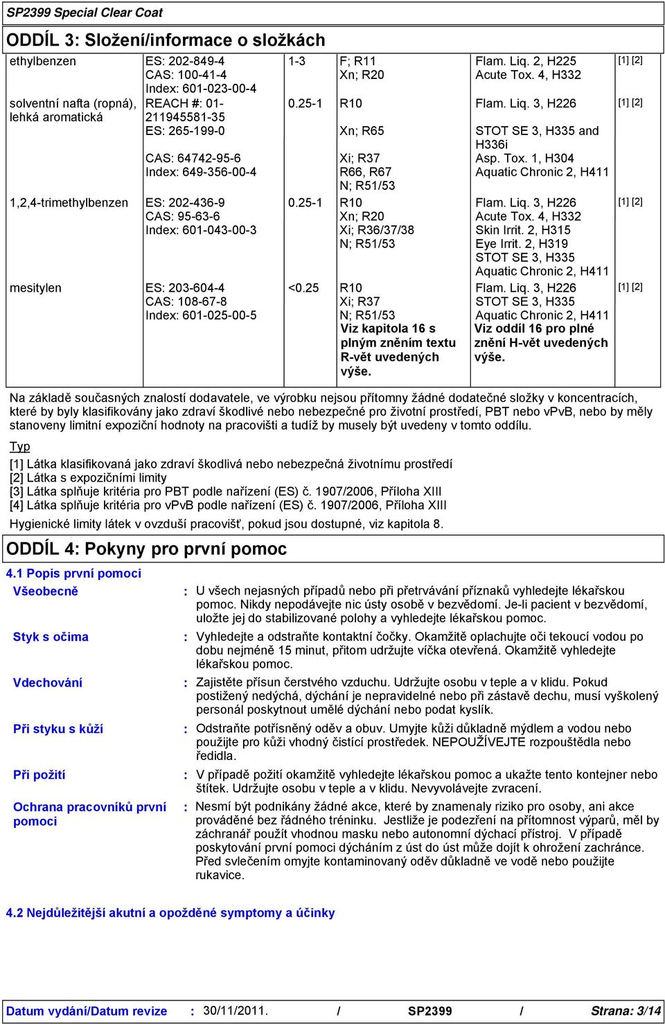 25-1 R10 Xn; R20 Xi; R363738 N; R5153 <0.25 R10 Xi; R37 N; R5153 Viz kapitola 16 s plným zněním textu R-vět uvedených výše. Flam. Liq. 2, H225 Acute Tox. 4, H332 Flam. Liq. 3, H226 STOT SE 3, H335 and H336i Asp.