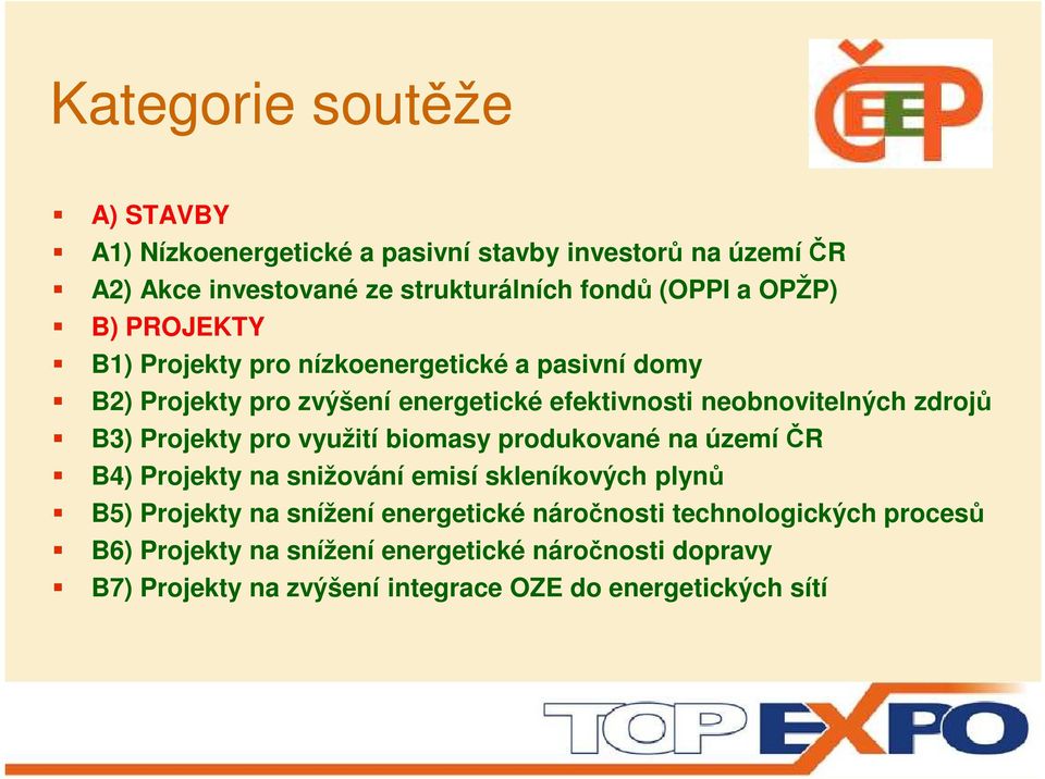 Projekty pro využití biomasy produkované na území ČR B4) Projekty na snižování emisí skleníkových plynů B5) Projekty na snížení energetické